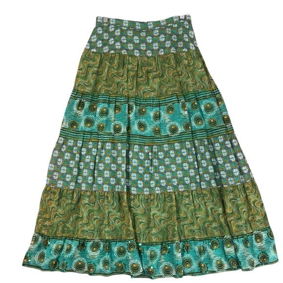 Coldwater Creek Silk Maxi Skirt Size S Green Sequin Forest Fairy Goblin Boho Y2K - Picture 4 of 8